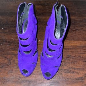 Giuseppe Zanotti Purple Suede Wave Cut Out Peep Toe Platform Booties Size 38